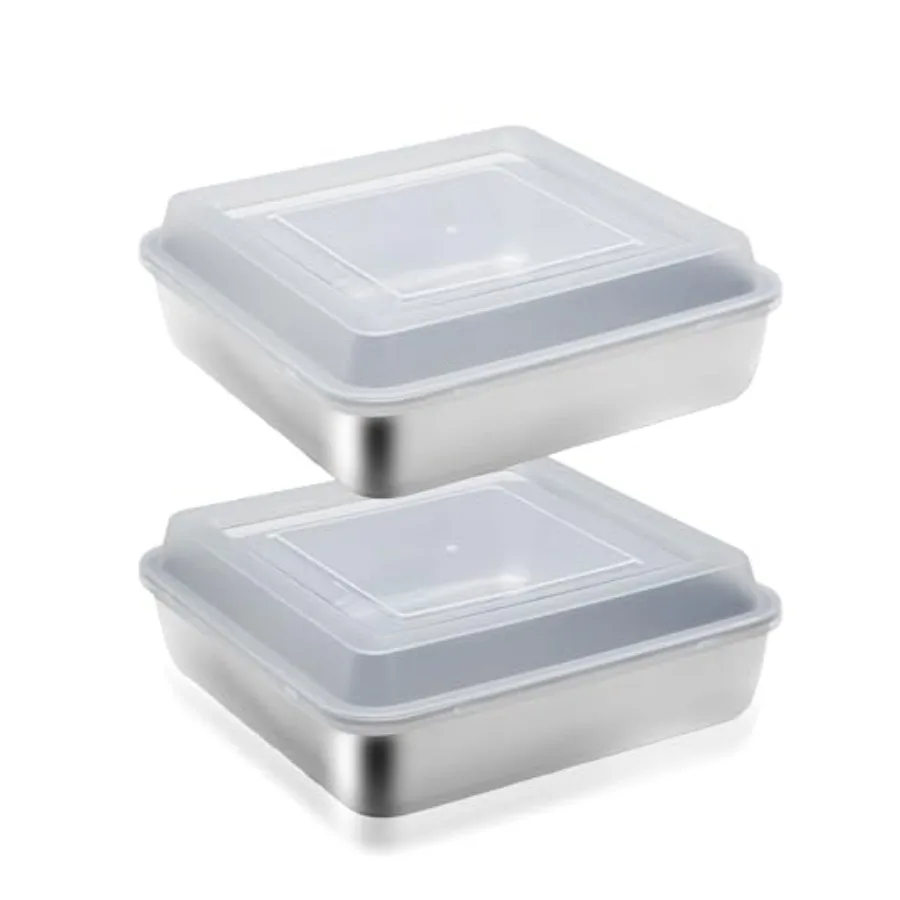 

6x6 Stainless Steel Cake Pan with Lid Lasagna Baking Pans Sets Square Stainless Steel Bakeware with Cover for Cakes, Brownies,