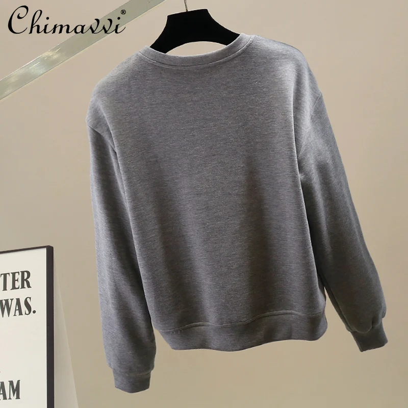 Fashion Heavy Three-Dimensional Flower Sweatshirt for Women New Autumn Long Sleeve Loose Elegant Round Neck Pullover Top