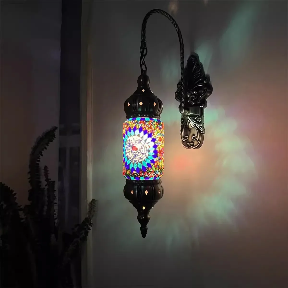 

Vintage Exotic Restaurant Hotel Bar Man Cafe Türkiye Decorative Corridor Mosaic Glass Wall Lamp