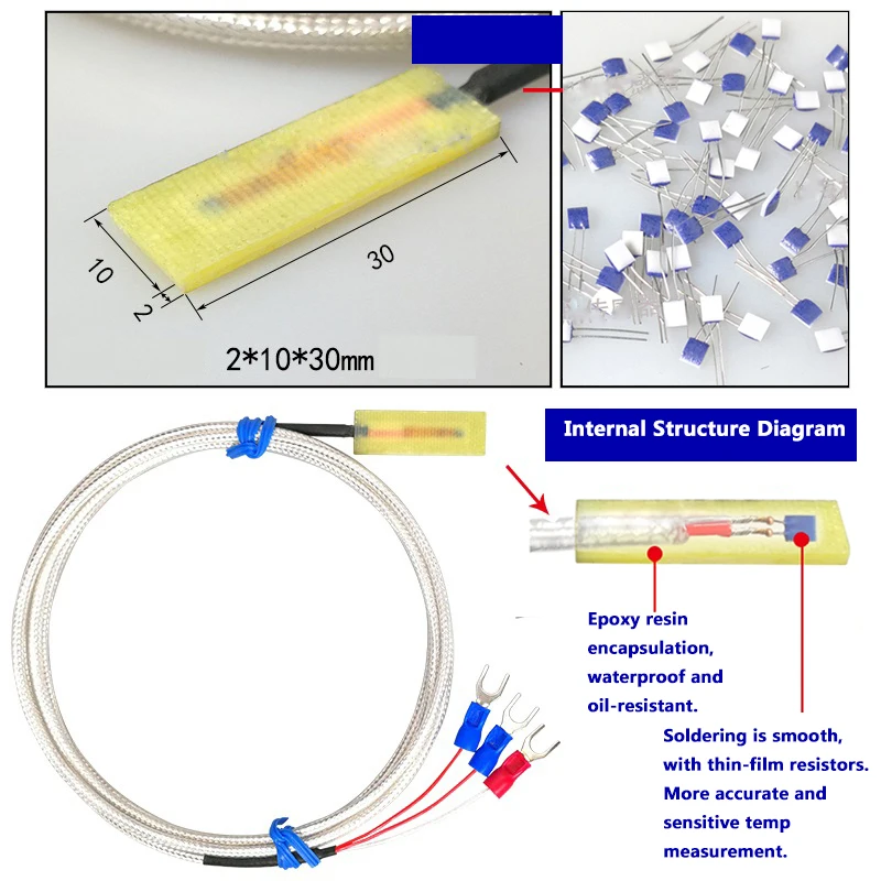 PT100 Platinum Resistance Temperature Sensor Adhesive Surface Probe for Motor Coil Copper Busbar Detection