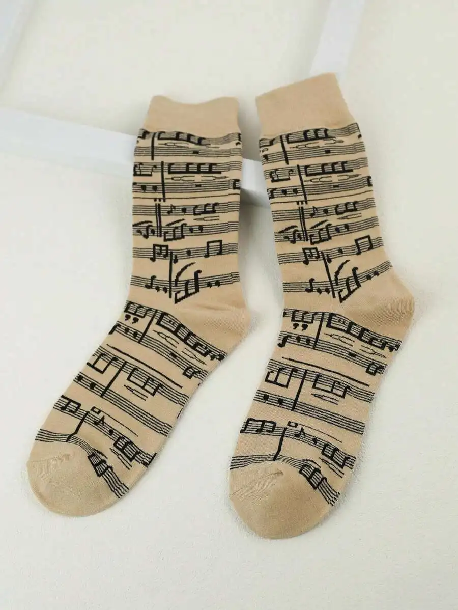 

Mens Music Note Pattern Mid-Calf Socks Cotton Blend Casual Fall Style