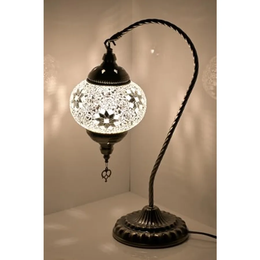 

Swan Neck Turkish Moroccan Lamp Handmade Stained Mosaic Glass Vintage Lamp Shade Bohemian Tiffany Style Bedside Night Lamp Ligh