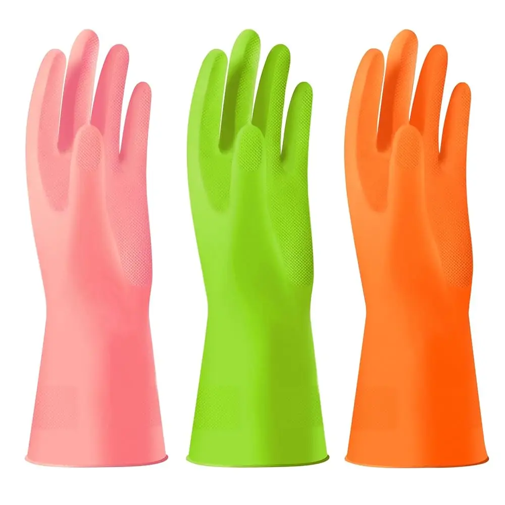 

Free Shipping 3 Colors Rubber Dishwashing Gloves Without Liner, Reusable Cleaning Gloves Latex Free, Waterproof Household Cleani