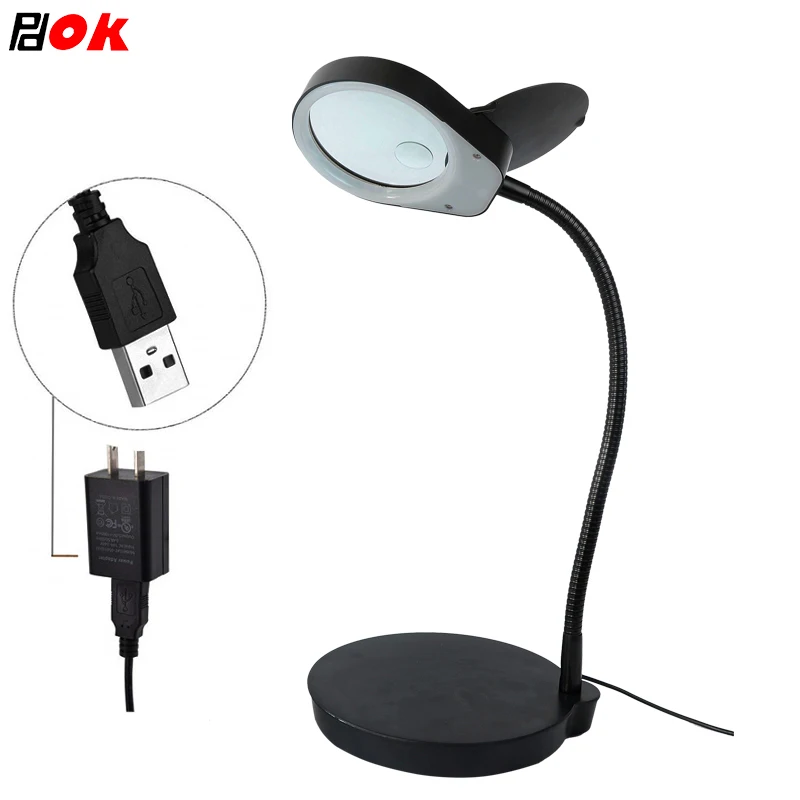 

8x 15x USB Plug Glass Lens Desk Lamp Magnifying 5x with 38 LEDs Stand Magnifier Loupe Flexible Dimmable Lamp