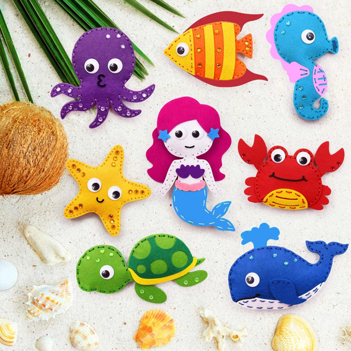 Sea Animals Sewing Kit for Kids Sea Animals Craft Kit Sewing Stuffed Animals Felt Plush Ornaments Sewing Craft Kit Educational