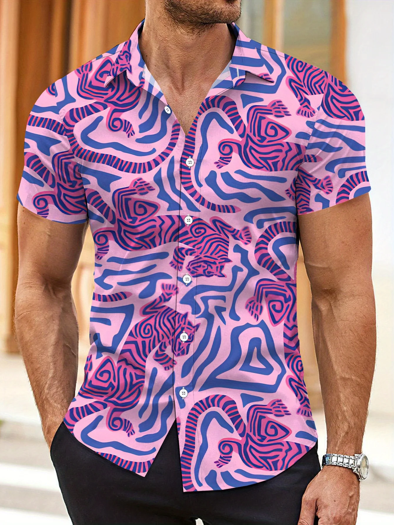 

Purple Blue Floral Graphic Shirt Men'S Stylish Short Sleeve Button Up Shirt, 3D Print Comft for Summer Casual Summer Streetwear