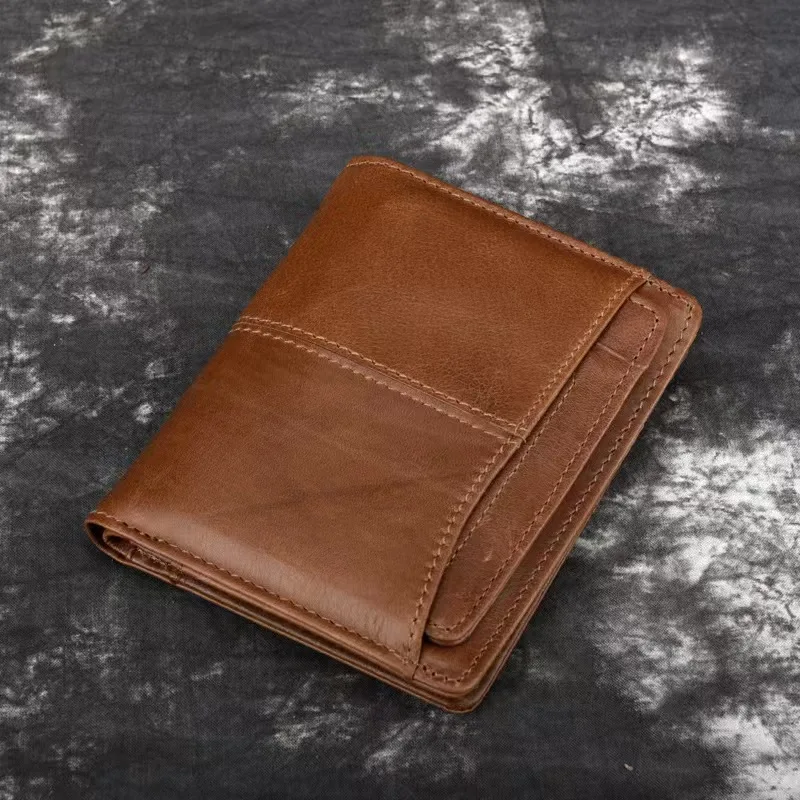 

2026 New Fashion Business Men's Short Wallets Cow Genuine Leather Short Wallet Male Cash Purses Clutch Boy Vintage Wallets