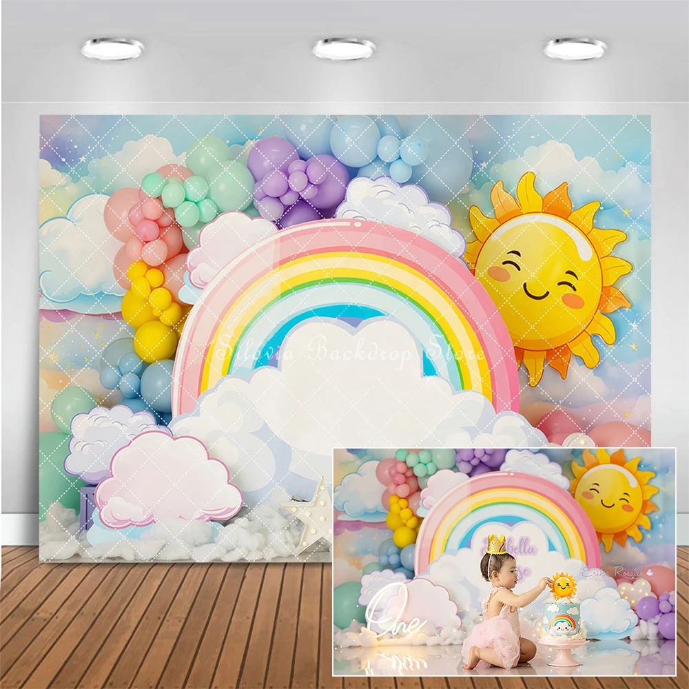 

Sunshine Rainbows Balloon Photo Background for Kids Baby Birthday Cake Smash Photography Backdrops Photocall Photo Studio Props