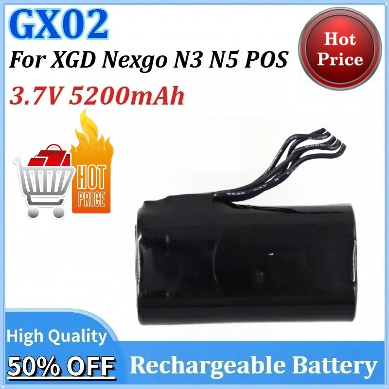 

High-Capacity 3.7V 5200mAh 19.24Wh GX02 Newly upgraded Replacement Battery for XGD Nexgo N5 N3 POS High-Capacity Li-Ion Battery