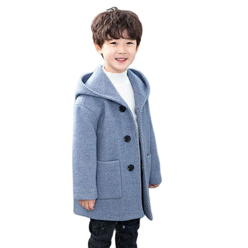 Winter Woolen Jacket For Boy New 2023 Korean Version Fashion Thickening Handsome Mid-Length Keep Warm Casual Children\'s Clothing