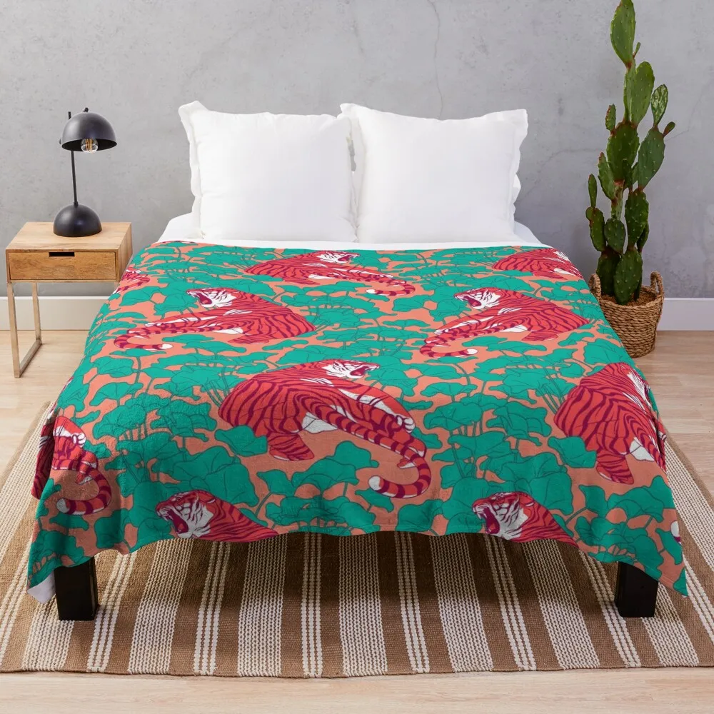 Scarlet tigers on lotus field. Throw Blanket Luxury Thicken Blankets Sofas Of Decoration Fashion Sofas Summer Beddings Blankets