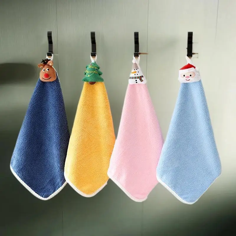أطفال عيد الميلاد نمط منشفة اليد الكرتون الأيائل ثلج سانتا كلوز شجرة عيد الميلاد منشفة مخملية الحمام منشفة معلقة الامتزاز القماش