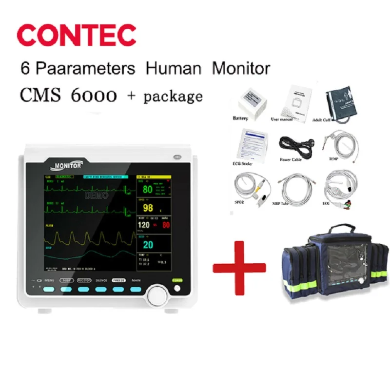 CONTEC 8'' Color LCD Patient Monitor CMS6000 ICU CCU Vital Signs ECG,NIBP,SPO2,PR,RESP,TEMP With Printer