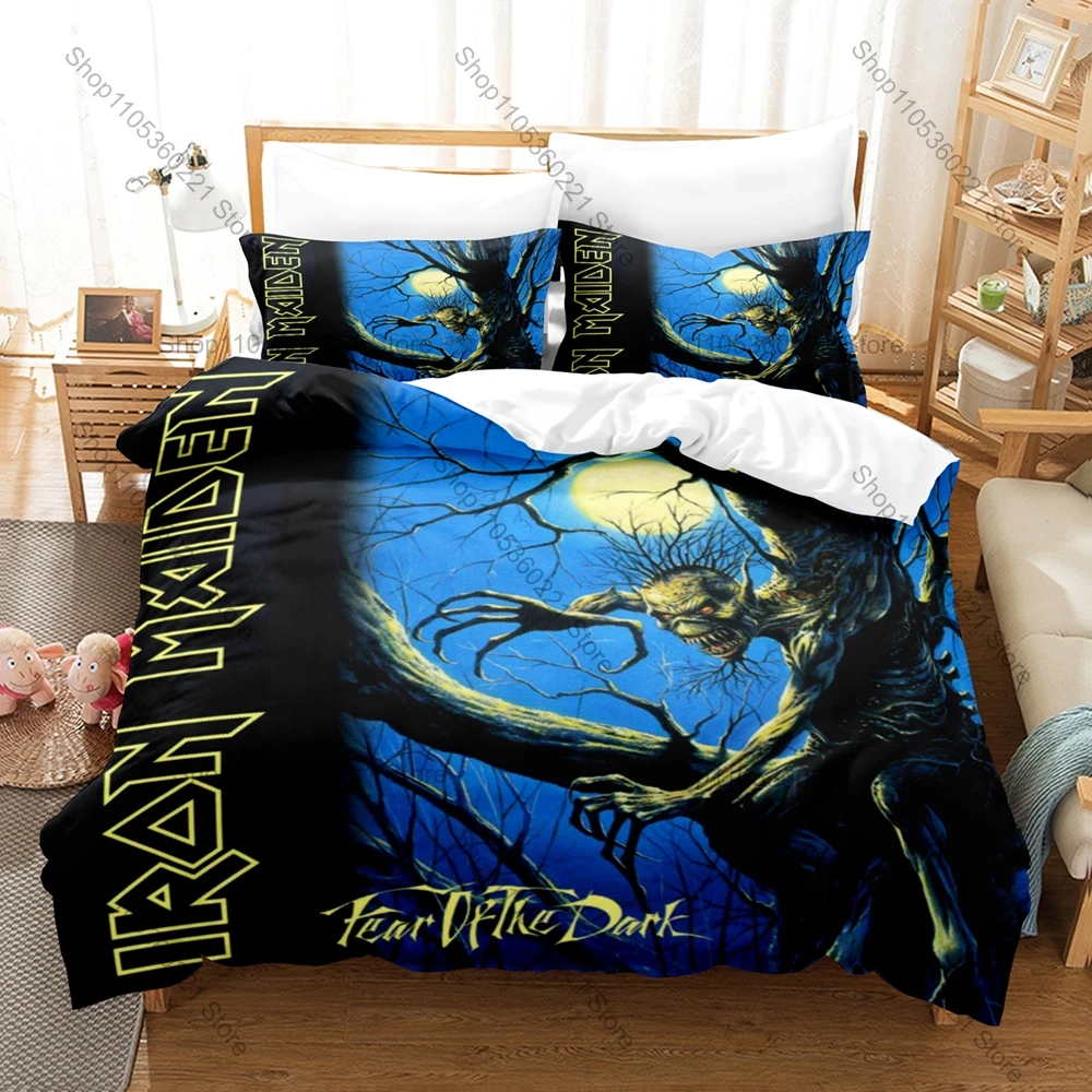Music Iron Maiden 3Pcs Bedding Set Heavy Metal Band Pillowcase Single Twin Full Queen King Size For Rock Fans Bedroom Decor