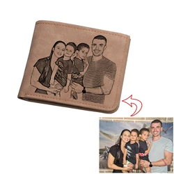 Novo Personalizado Gravado Foto Texto Curto Retro Carteira Personalizado PU Couro Tamanho Pequeno Multi Card Slot Presente de Alta Qualidade Para Homens