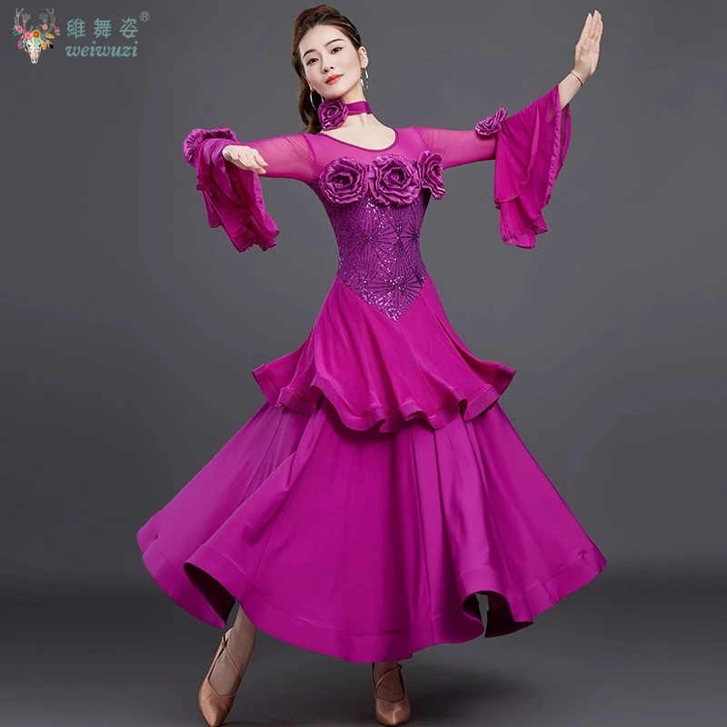 

Social Dance professional Costumes Women Sexy Elegant Performance Dresses Modern Dancing Tango Waltz Competition big swing Dress