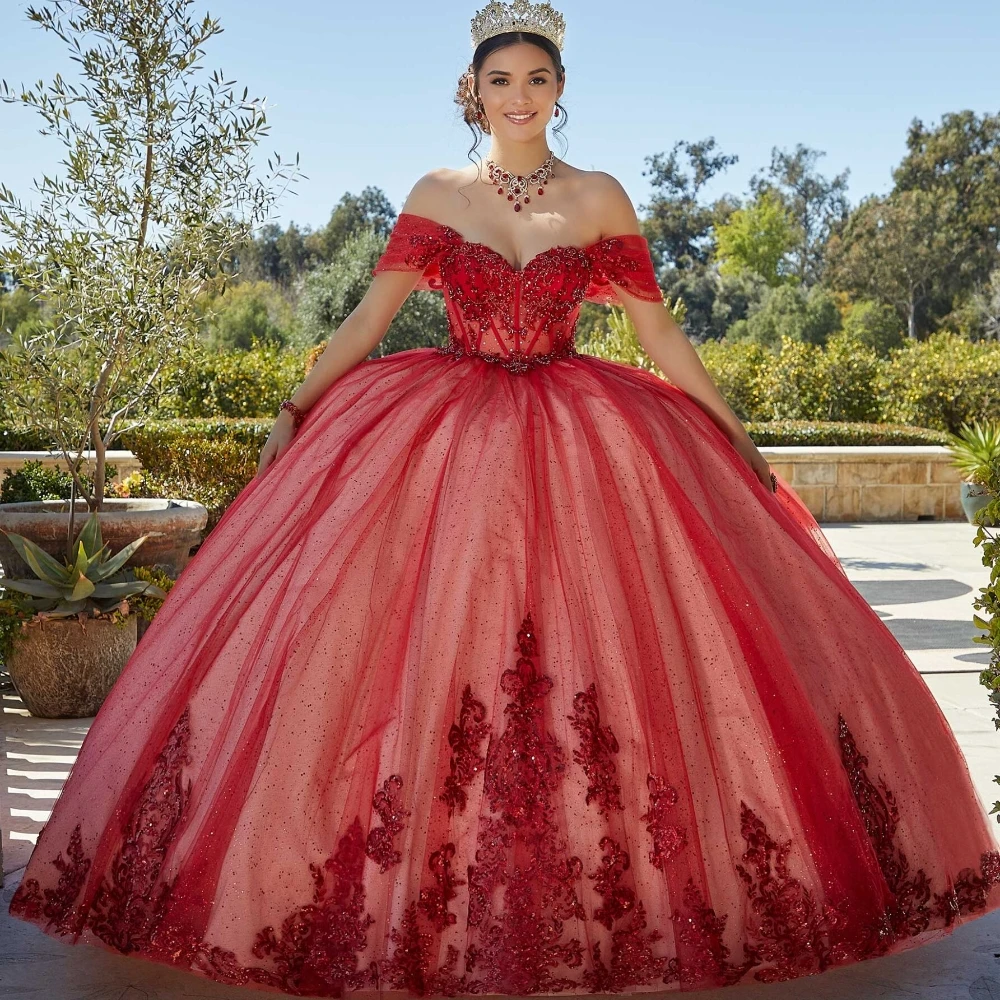 EVLAST-vestido de quinceañera con hombros descubiertos, ropa de quinceañera con apliques florales de encaje con cuentas, dulce vestido de cumpleaños de 16 Años, TQD096, 2024