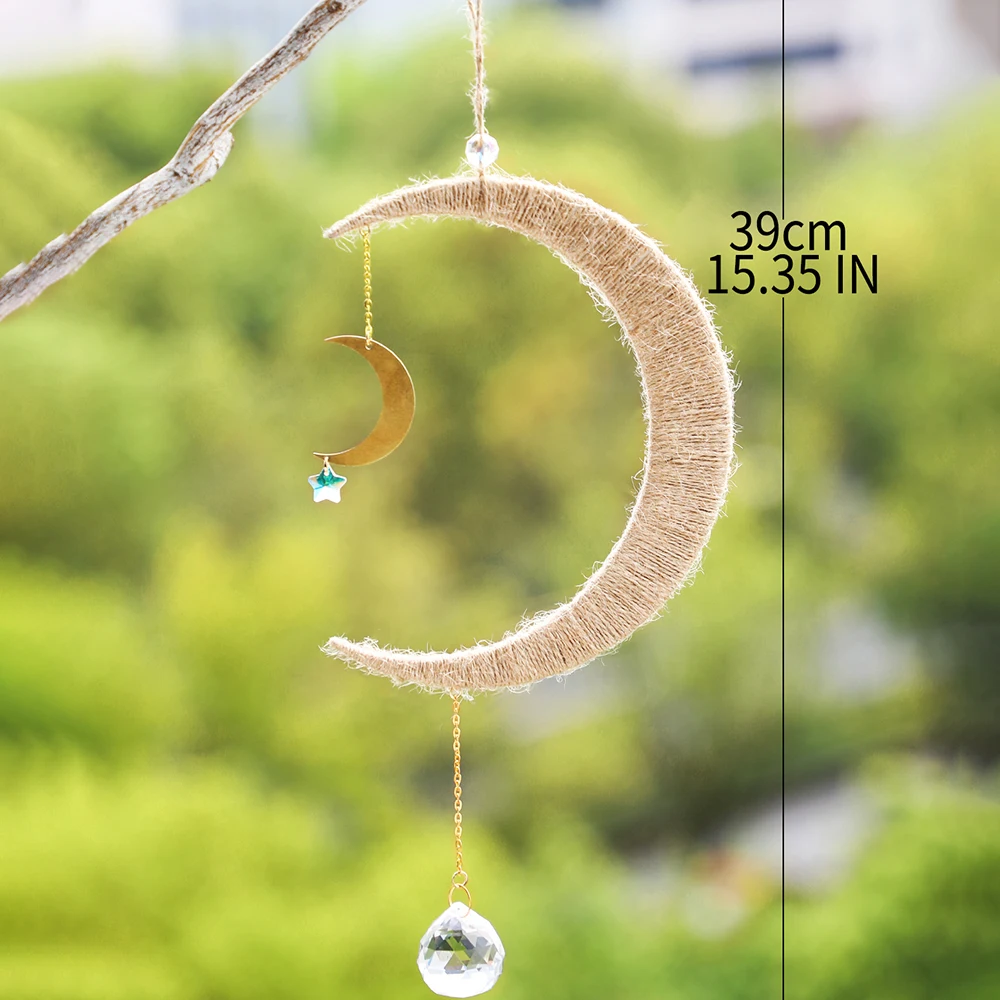 Crystal Dream Catcher Moon Suncatcher Hanging Decoration Rainbow Sun Catcher Prism Crystal Moon Ornament for Window Patio Garden
