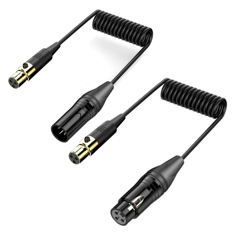 Coiled Mini 3Pin to 3Pin Male / Female Auditory Cable for Video Assists 4K Cameras Mini Microphones Connection N2UB