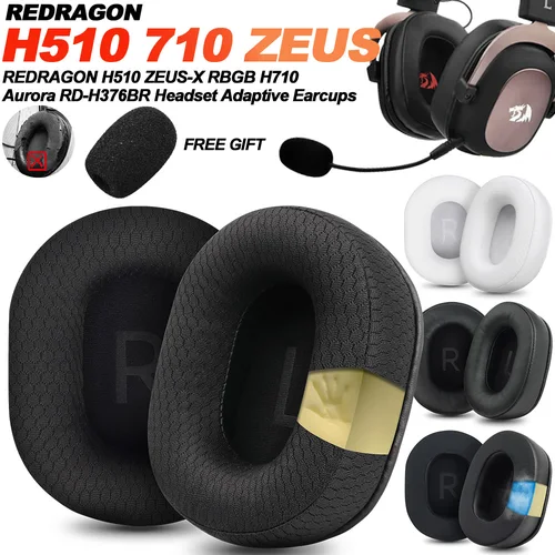 Almohadillas para auriculares REDRAGON H510 710 ZEUS-X RGB, almohadillas de repuesto para auriculares, orejeras, cubiertas de memoria de tela suave, proteína de esponja