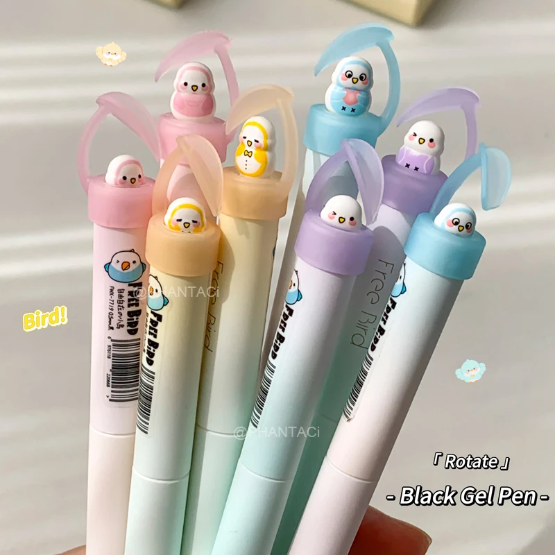 

4PCS/Set Creative Bird Rotate Gel Pen For Students 0.5MM Quick Dry Writing Pen Smooth Writing Office Black Pen Small Gift