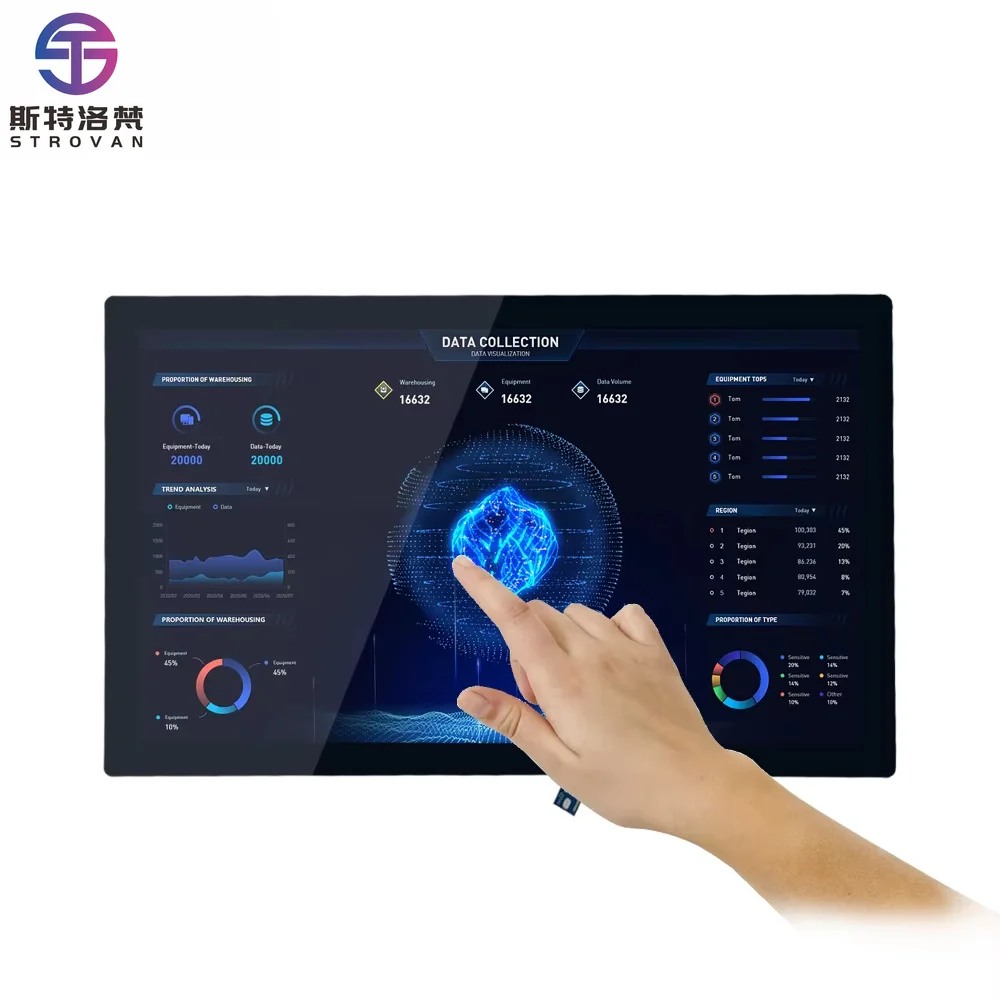 Front Ip65 Waterproof Multiple Touch Points 18.5 Inch Capacitive LCD Interactive Embedded  High Brightness Touch Screen