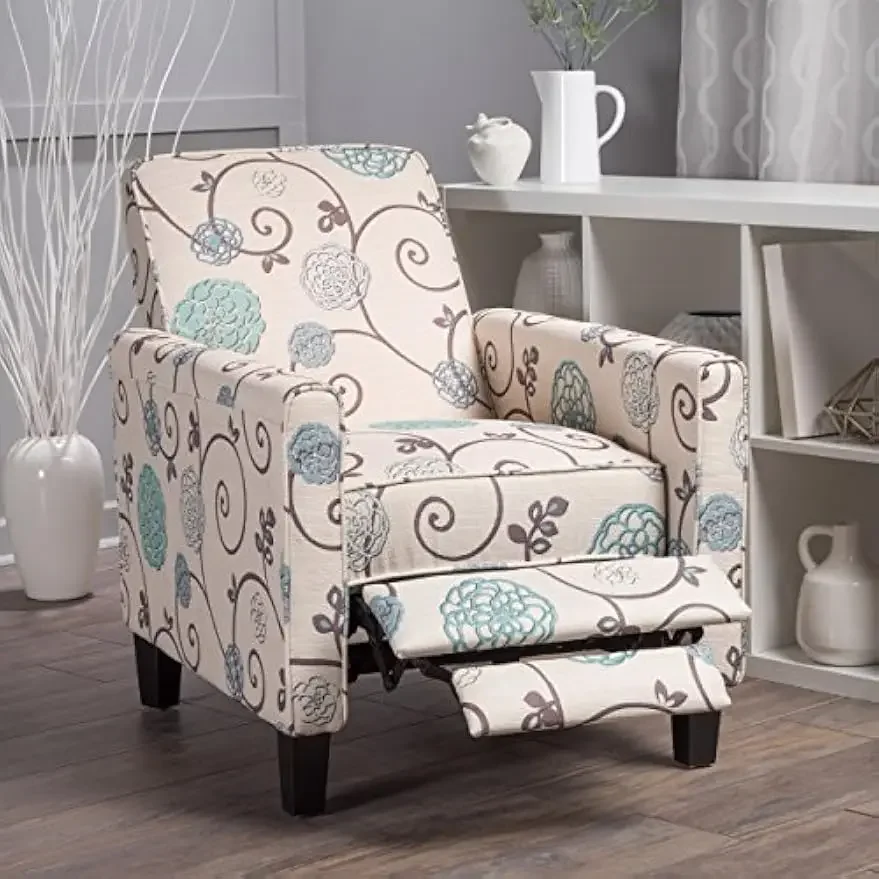 Dufour White and Blue Floral Fabric Recliner 26.75D x 34W x 36.25H in