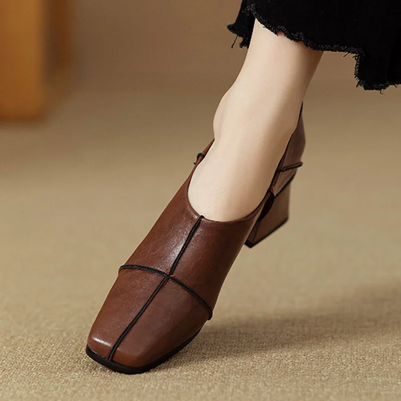 

High Heels Women Loafers Shoes Chunky Fashion Square Toe Shoes 2026 New Pumps Spring Dress Shoes Elegant Party Mujer Zapatos