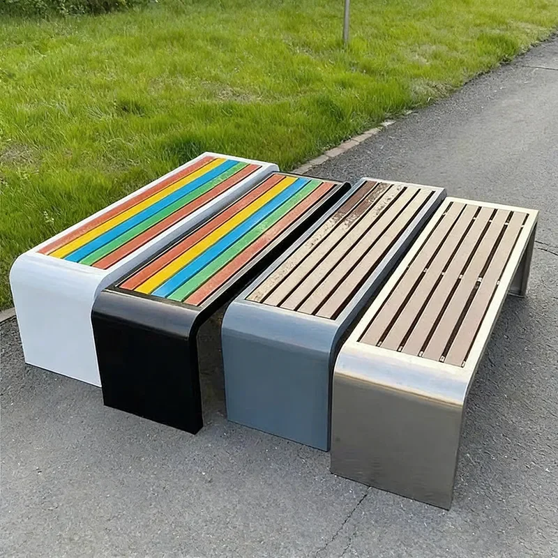 Stainless Steel Outdoor Park Bench Wrought Iron Anti Corrosion Plastic Wood Stool Community Shopping Mall Seat Clearance Sale