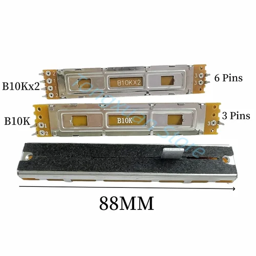 Mezclador Fader B10K B10Kx2 de 10 piezas y 88mm, potenciómetro deslizante B103 de doble canal, 3 pines de longitud, 8,8 cm de recorrido, mango de 60mm y 8mm