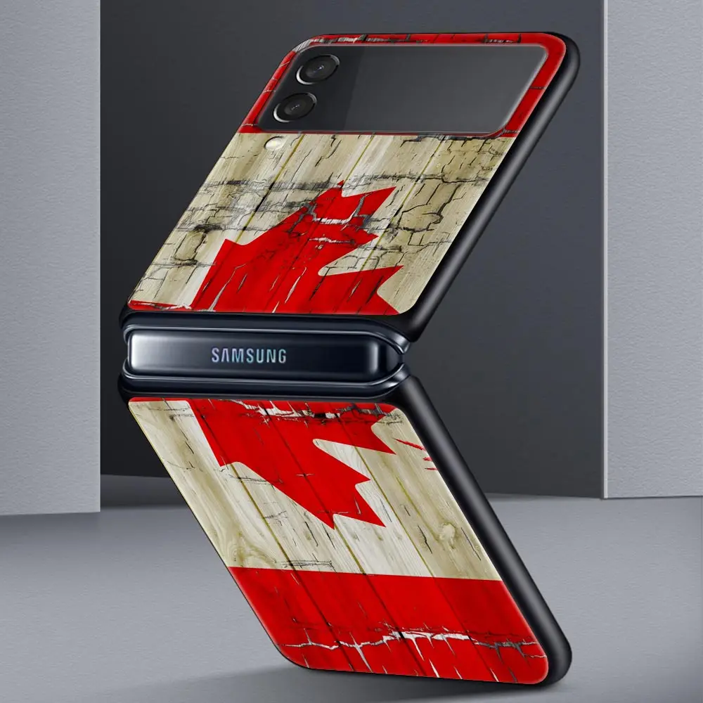 Canada Canadian Flag CA Leaf Z Flip 4 Phone Case For Samsung Z Flip 3 5G Black Hard Shell Galaxy ZFlip3 ZFlip5 Cover Folding