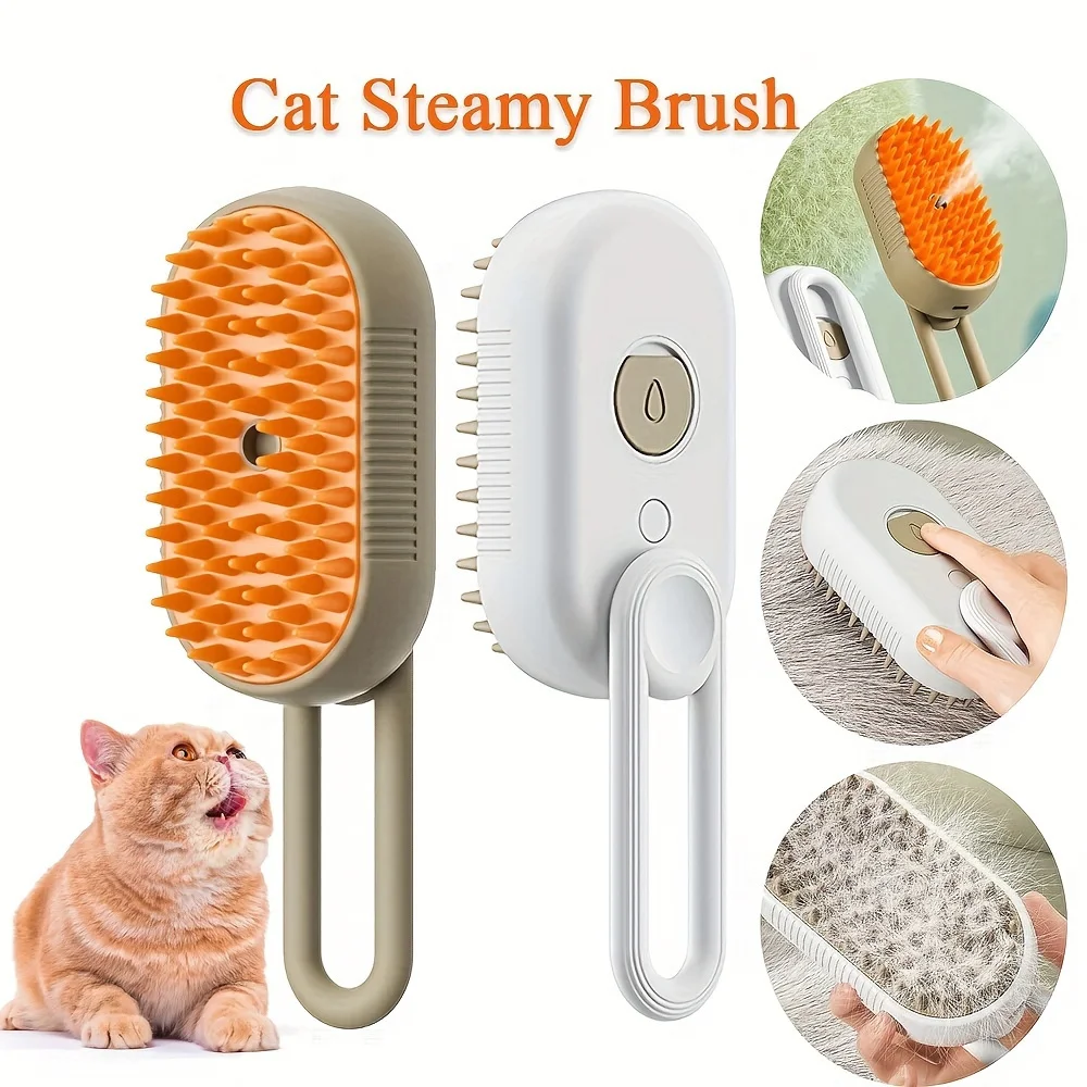 2-Pack 3-in-1 Steam Cat and Dog Brush, USB Charging, Massage Comb for Pet Grooming, Hair Removal and Relaxation - Easy To Clean