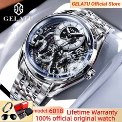 Dragon Watch GELATU Mechanical Men's Watches Waterproof Stainless steel Skeleton 44mm Big Dial Original Automatic Wristwatch NEW