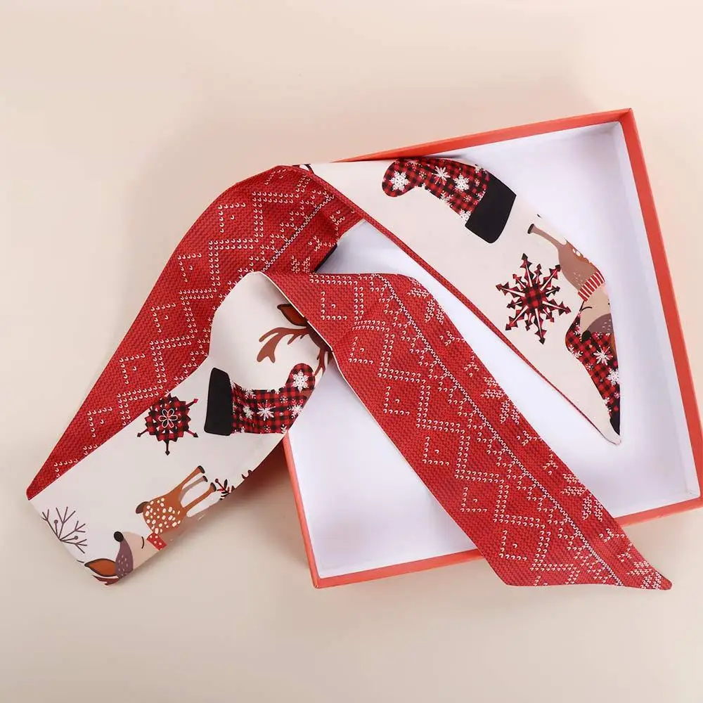 衣類アクセサリーネクタイ新年帽子ヘアリボンロングシルクスカーフクリスマスヘアバンド女性プリントスカーフ