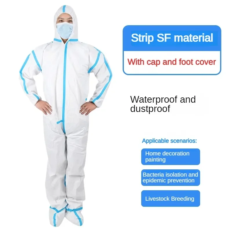 

One Oiece Work Clothes, Disposable Protective Clothing, Non-Woven Fabric, Dustproof, Waterproof, and Hooded Protective Clothing