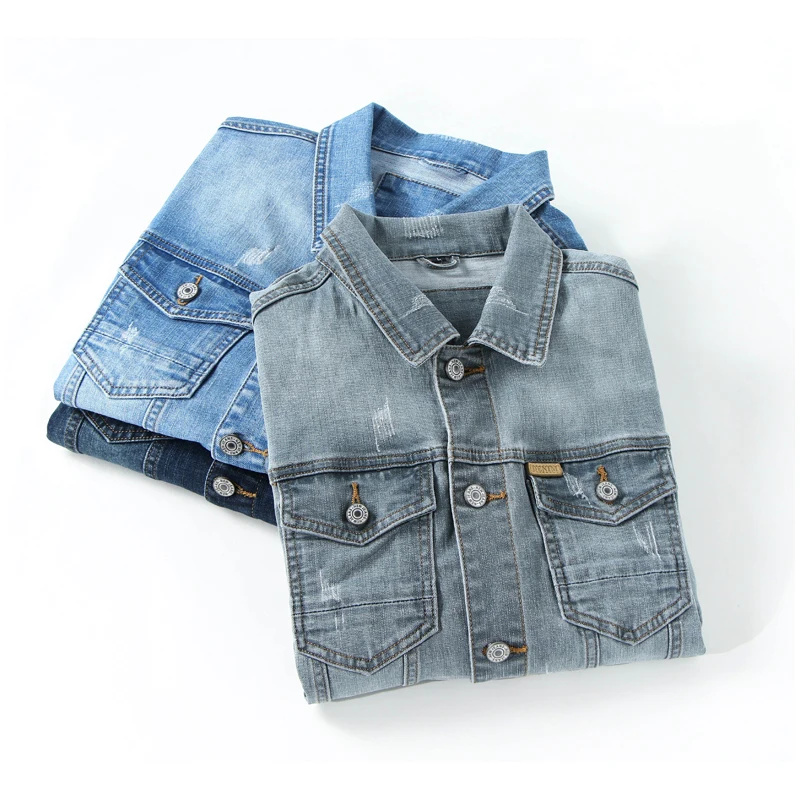 Jacket Men\'s Casual Cotton Black Denim Jaqueta Jeans Masculina Slim Washed Retro Classic Blue Jeans Coat Male Men Clothing