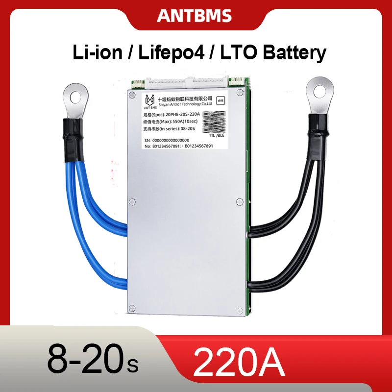 

ANT SMART 8-20S 24-60V BMS Li-ion LiFePo4 Battery PCB with Balance for E-bike E-motorcycle 9S 11S 13S 16S 18S WITH BT APP NTC