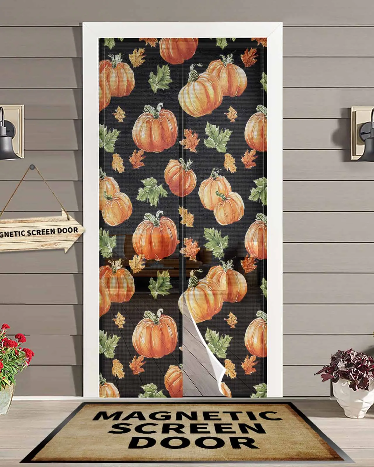 

Винтажная черно-оранжевая тыква, магнитная дверная занавеска для гостиной, спальни, дома, антимоскитная занавеска для двери
