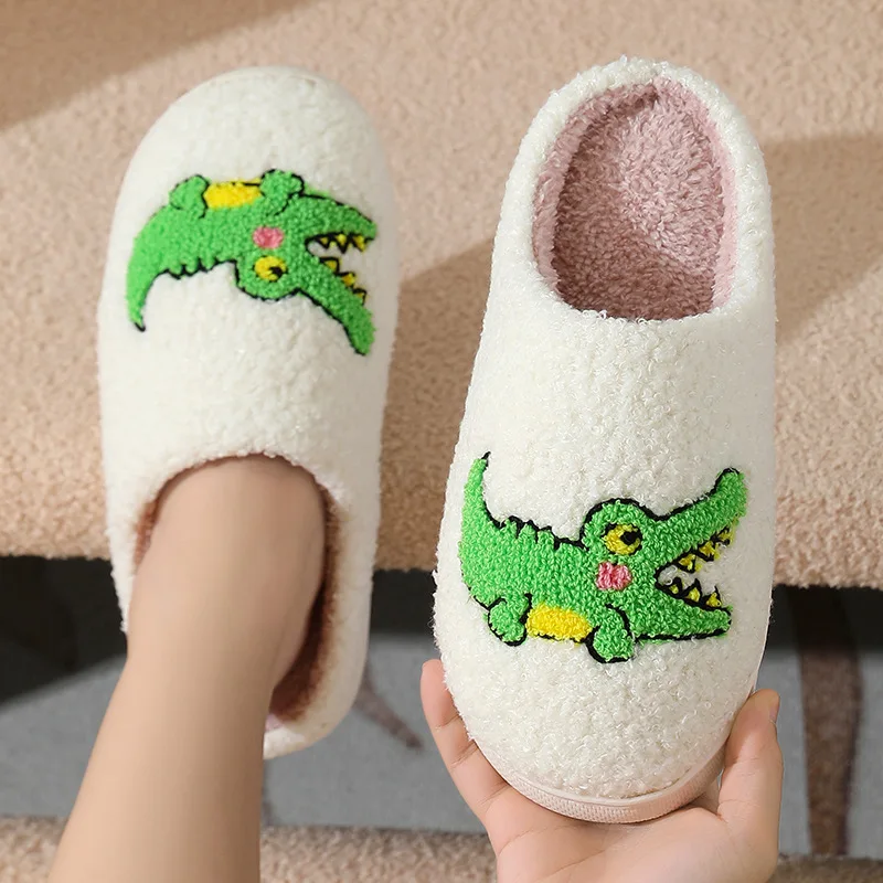 

Winter Plush Crocodile Slippers Men Women Cotton Shoes Home Indoor Bedroom Cute Cartoon Soft Sole Anti slip Comfort Keep warm