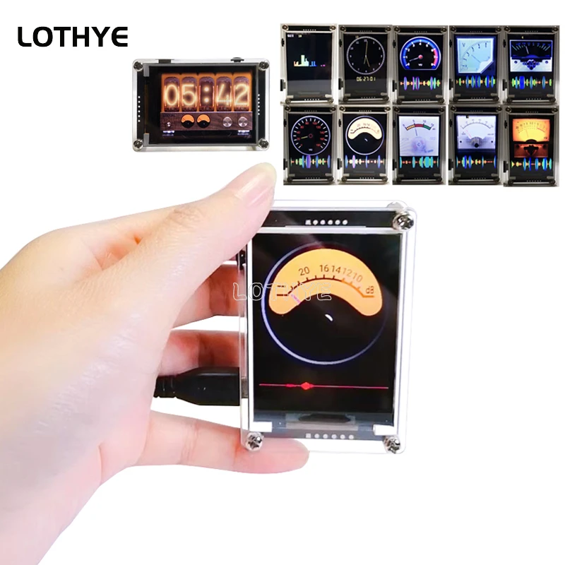 Mini 2.4 Inch Voice Activated Music Spectrum Rhythm Level Indicator VU Meter Glow Clock HD LCD Analog Multi-mode Support GPS