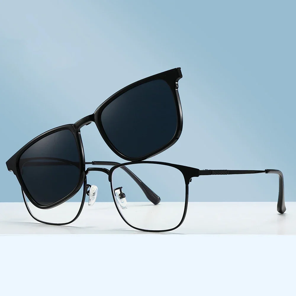 

XUKA Clip Business Women Square Magnetic-Custom 2 in 1 Sunglasses Men Polarized Myopia Glasses Frame -0.5 to Prescription6.0