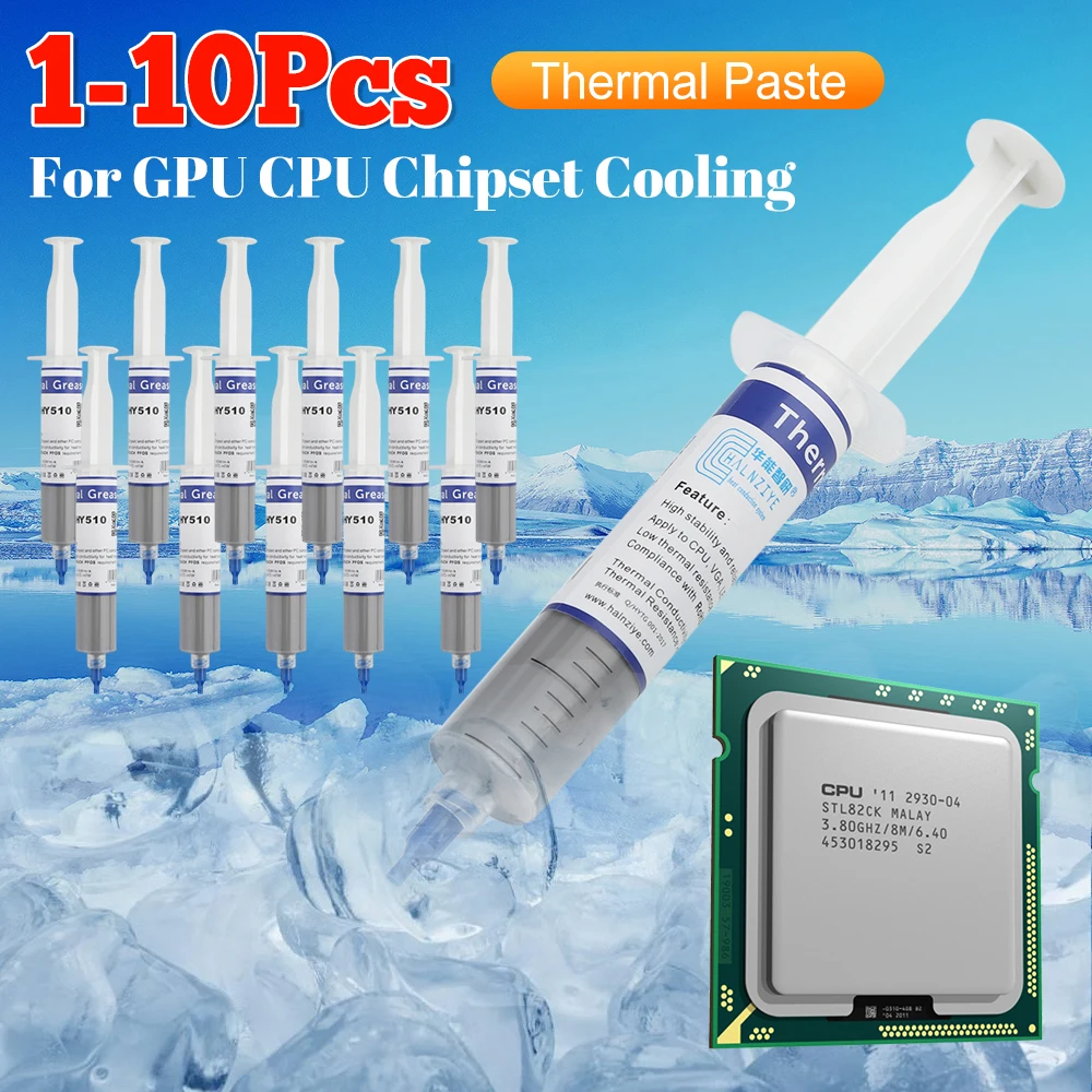 

1-10 шт. для графического процессора HY510, термопаста, проводящая смесь, силиконовая смазочная паста для графического процессора, набор микросхем, охлаждающий серый кулер для процессора