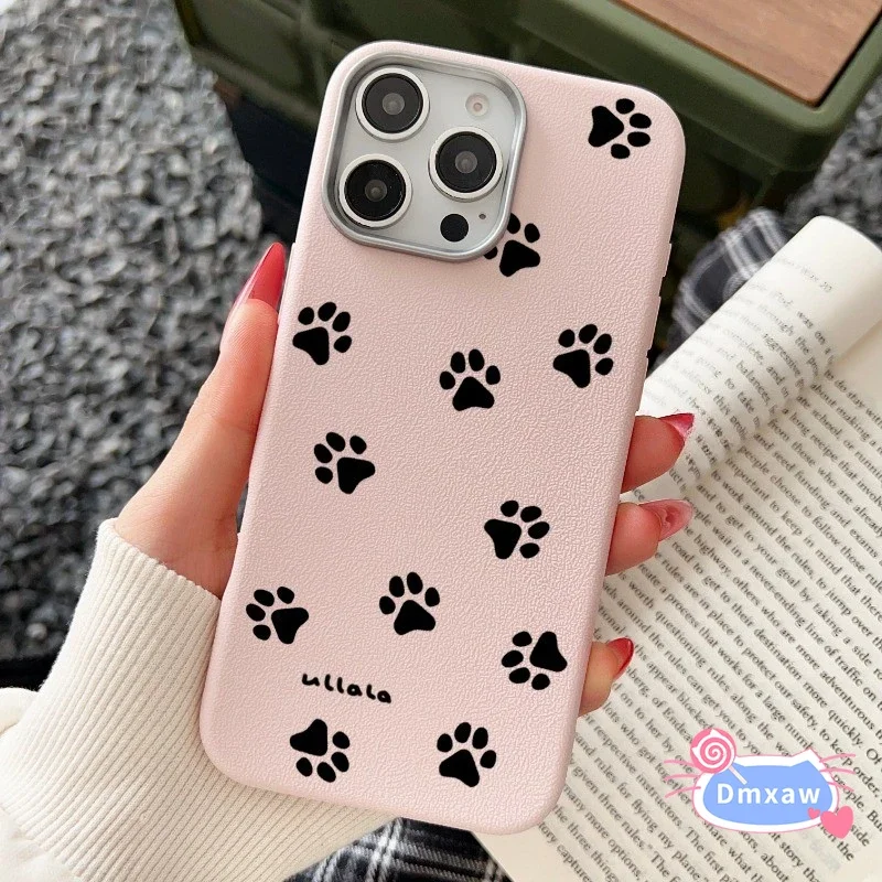 For Realme C31 C30 C30s C25 C25s C25Y C21 C21Y C20 C20A C17 C15 C12 C11 C3 Phone Caser Paw Prints Leather Cute Simple Soft Cover