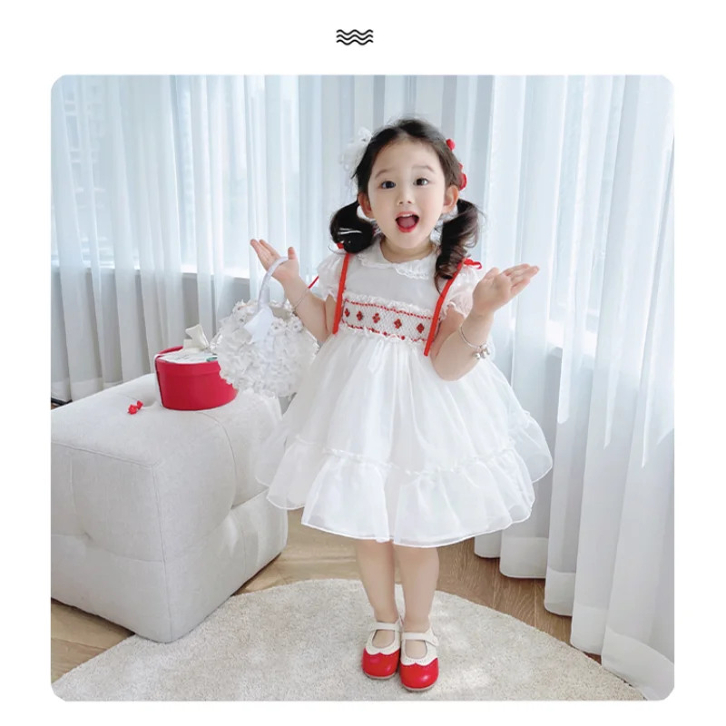 Customized Spanish Princess Dress for Children Baby Birthday Lolita White Gauze Sweet Party Flower Girl Dress
