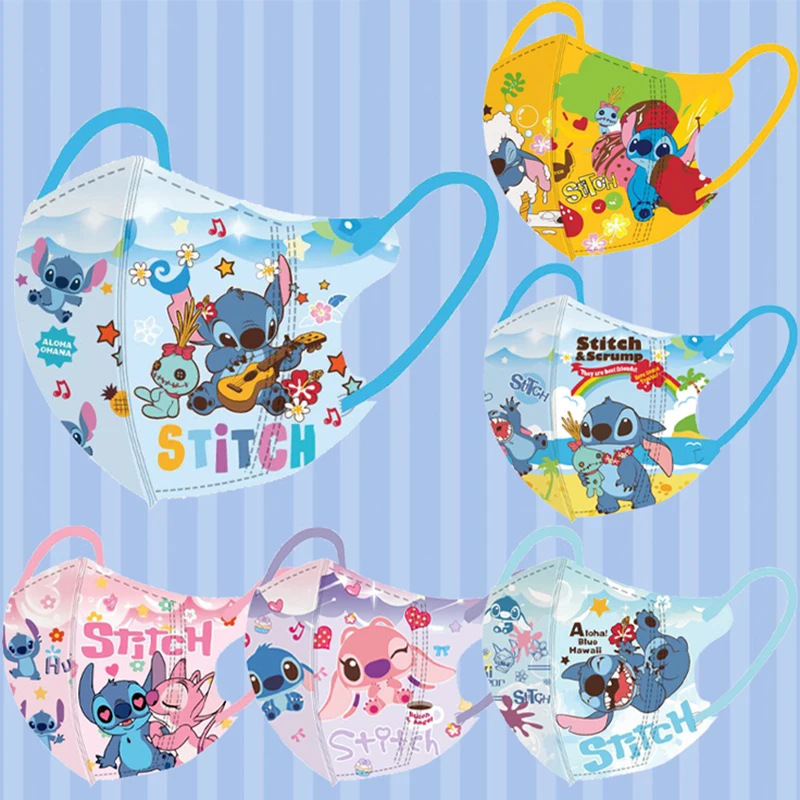 Máscara de punto de dibujos animados patrón 3D máscara facial sección delgada transpirable 10 unids/pack paquete independiente máscaras desechables estilo Earloop