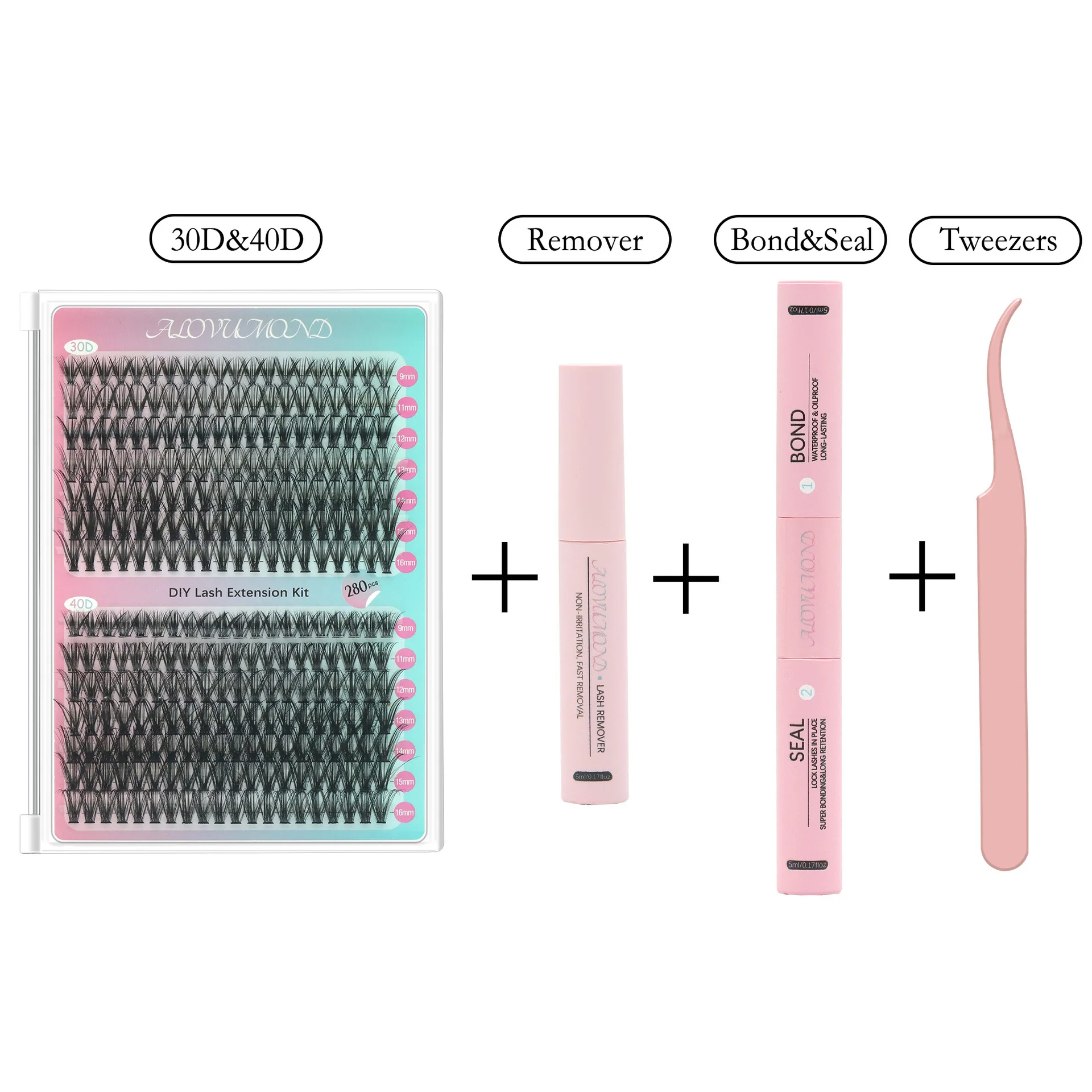 DIY Lash Extension Kit 280 PCS Individual Eyelash Extension Kit Cluster Lashes Kit Lash Glue Remover for Eyelash Extensions