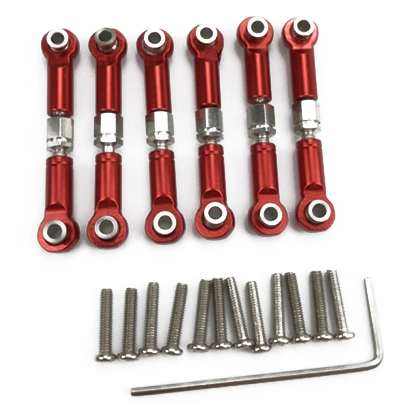 A72I 6Pcs Adjustable Metal Linkage Pull Rod Front /Rear Servo Link for A949 A959 A969 A979 K929 RC Car Upgrade Spare,Red