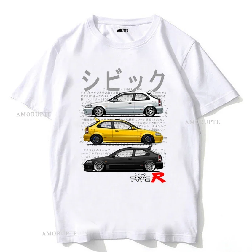Anatomi Civic type-r EG EK FD spor araba klasik T-Shirt yaz erkekler kısa kollu Hip Hop Boy Casual Tops JDM severler Tees beyaz