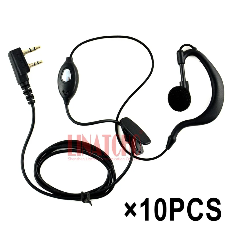 

10 шт. универсальных наушников-гарнитур с крючком для уха, K-образный штекер, PTT, для рации, двухсторонней радиосвязи
