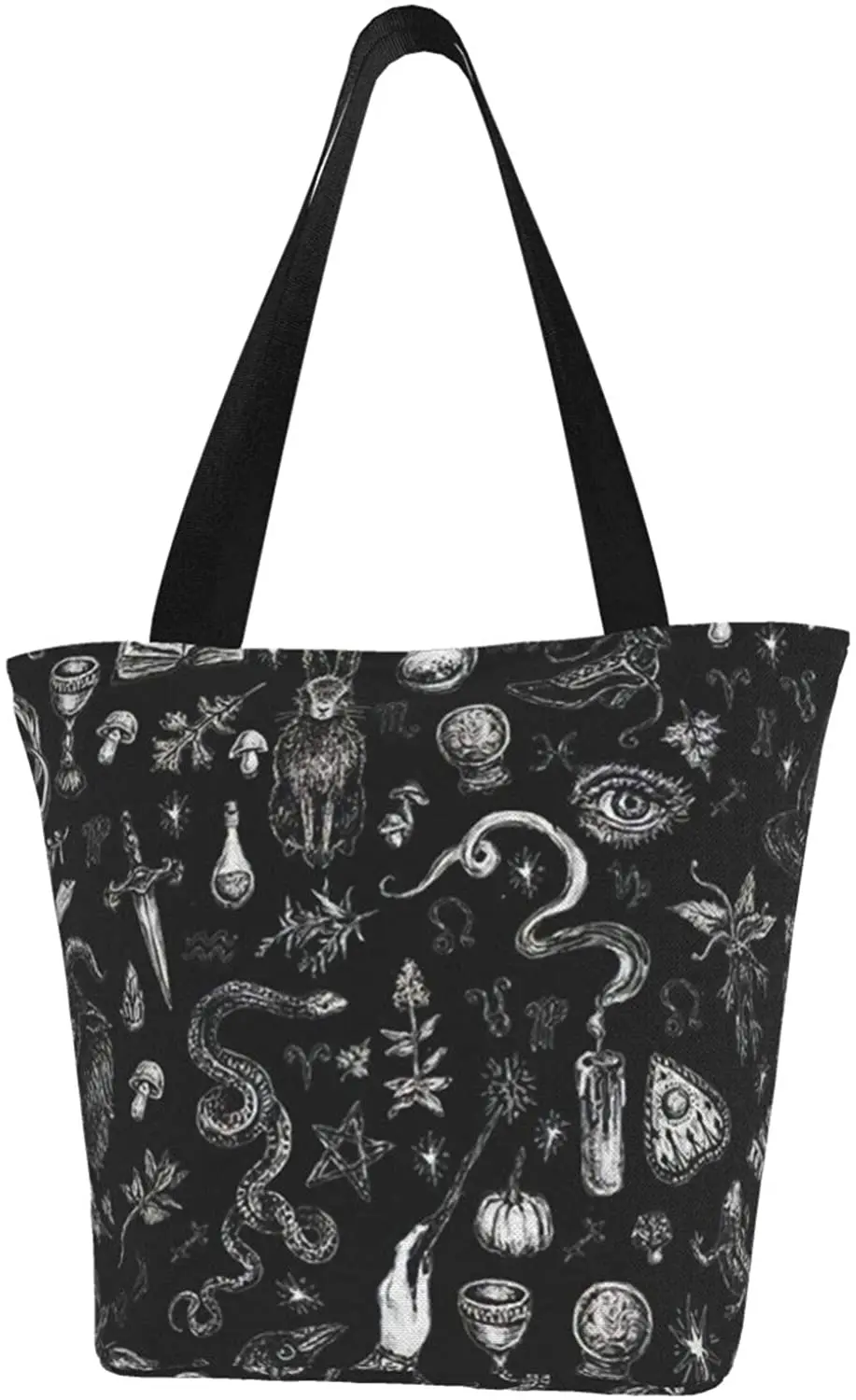 Witch in Black Canvas Tote Bag Top Handle Purses Large Totes Reusable Handbags Cotton Shoulder Bags for Work Shopping Grocery